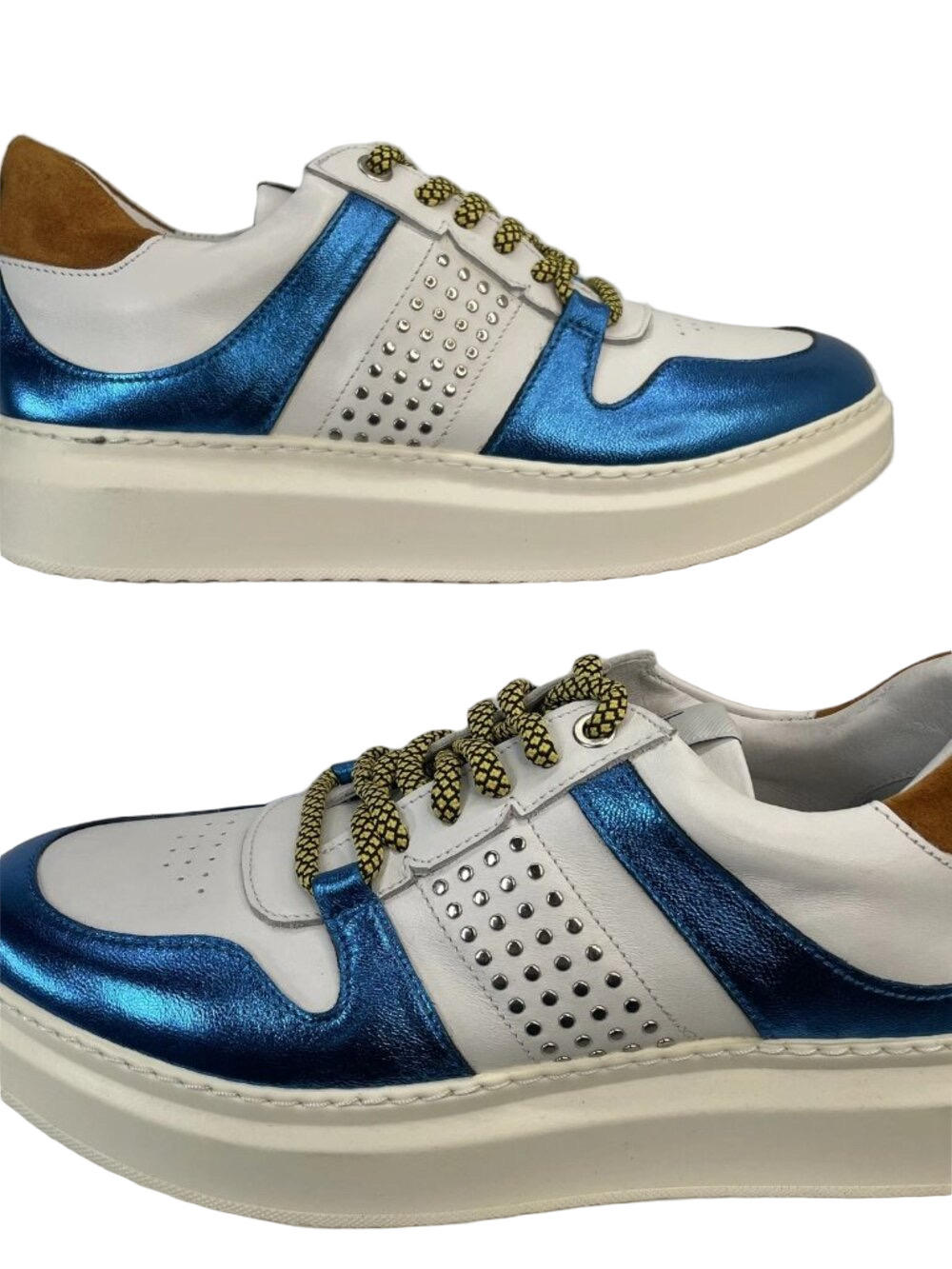Vaddia Womens Size US5.5 EU36 Low Top Athletic Lace Sneaker Metallic Blue White